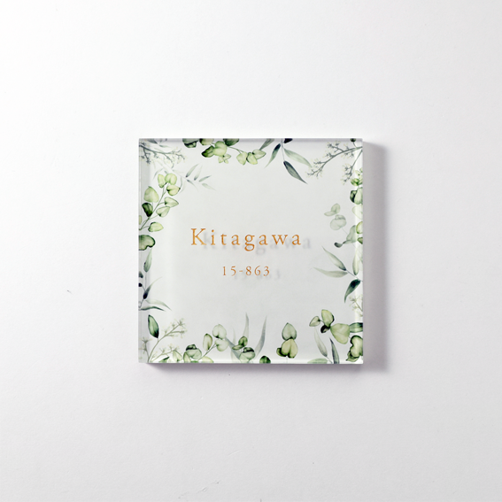 表札プレート【ボタニカル01】／各種サイズ・文字凹彫刻・鏡面仕上げ・屋内外OK