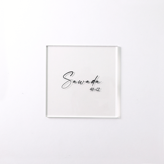 表札プレート【透明】／各種サイズ・文字凹彫刻・鏡面仕上げ・屋内外OK