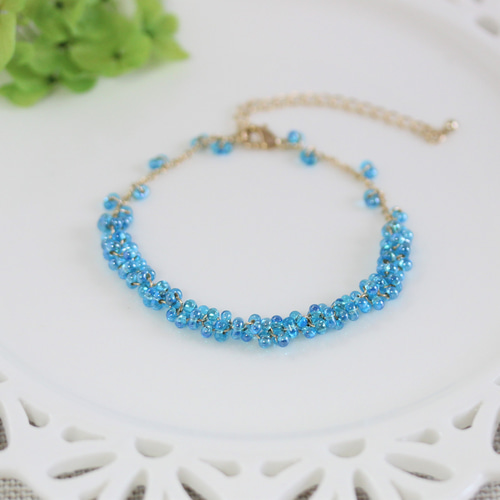 ファルファーレビーズデザインブレスレット（アクアマリンシルバー