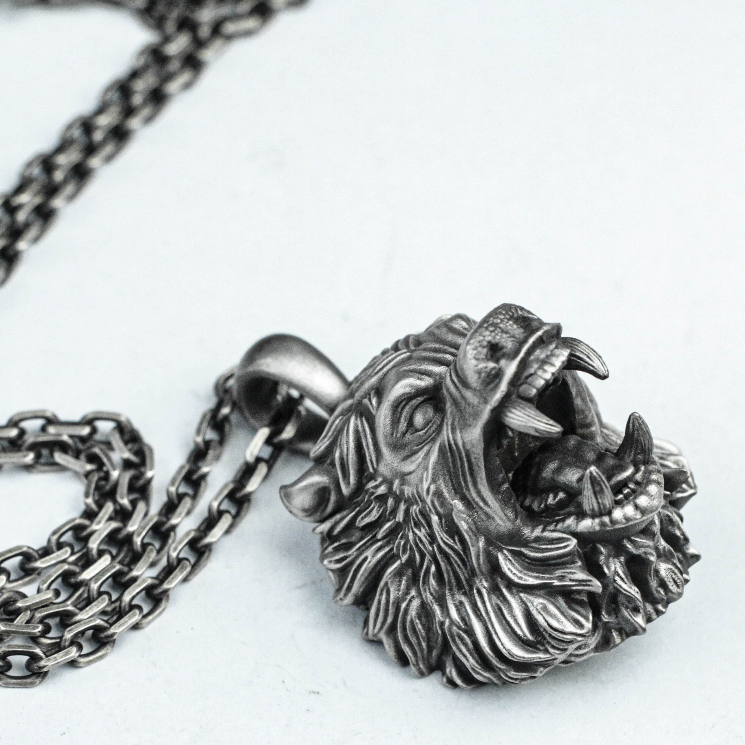 925 スターリング シルバー ベア ペンダント、暴力的なベア ブラス ペンダント、アニマル ペンダント - 手作り