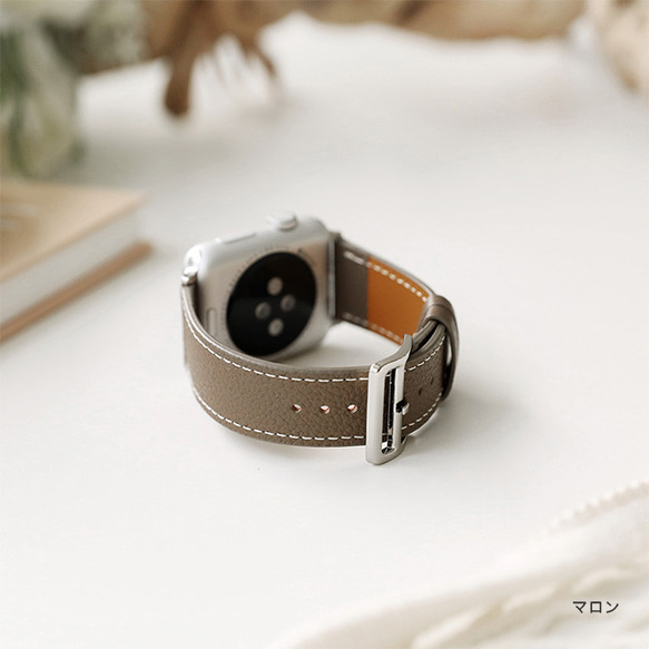 高級革 アップルウォッチ Apple Watch バンド ベルト フルグレインレザー 白ステッチ 全5色 aws-gme 13枚目の画像