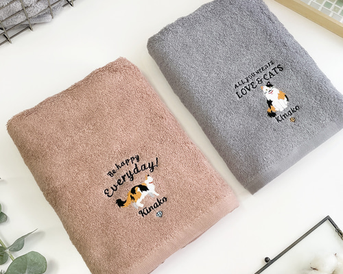 名入れ可能】三毛猫・サビ猫 今治フェイスタオル ハンカチ・手ぬぐい