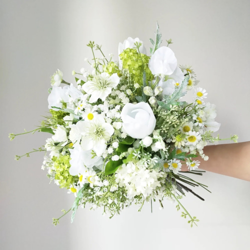 ウェディングブーケ ホワイトグリーン ウェディングブーケ：ホワイト×グリーン（アーティフィシャル