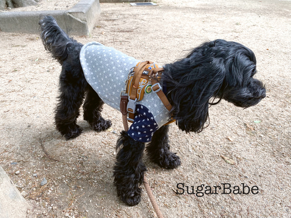 犬服 カジュアル おしゃれ 可愛い シンプル 星柄 デニム調 ジャガード Tシャツ 5枚目の画像
