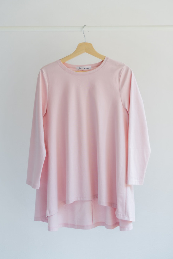 【完売】長袖フレアTシャツ　ピンク　sai　日本製　長袖カットソー　体型カバー　Tシャツ　フリーサイズ　即納 18枚目の画像