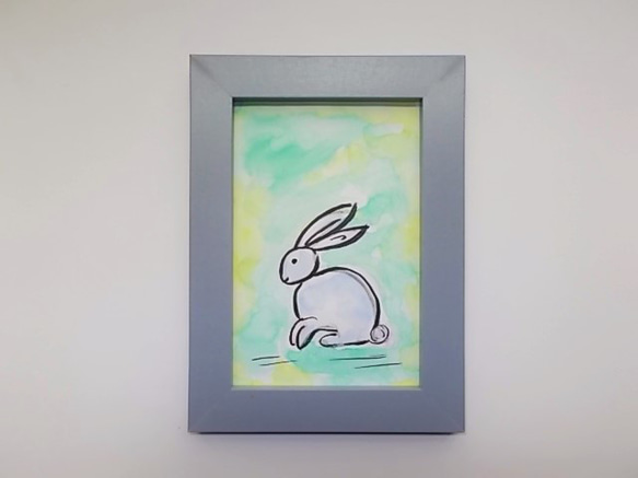 絵画 インテリア水彩画 額絵 うさぎ 1枚目の画像