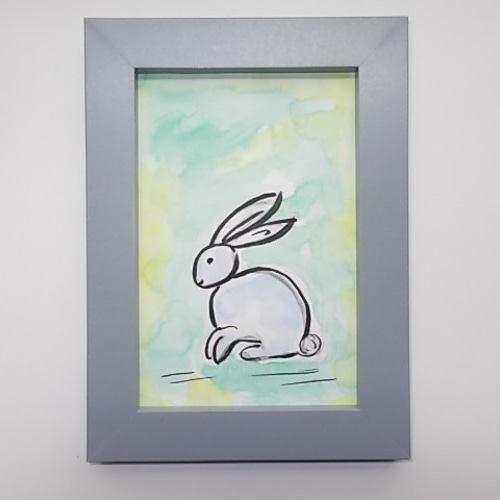 水彩画 原画 時計うさぎ 水彩画 原画 時計うさぎ