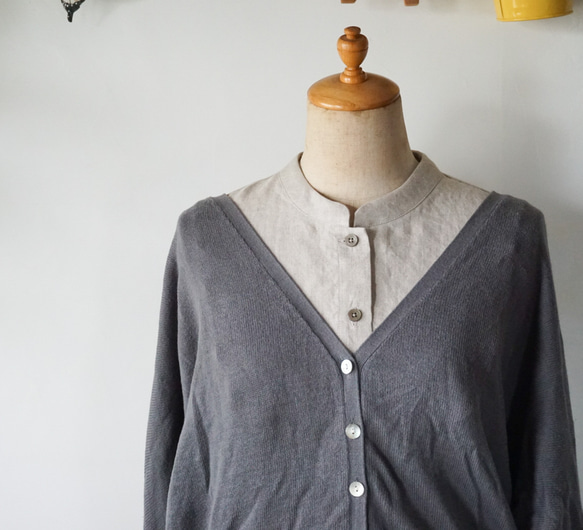 リネン生地シャツ型台襟の付け襟 5枚目の画像
