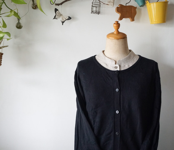 リネン生地シャツ型台襟の付け襟 6枚目の画像