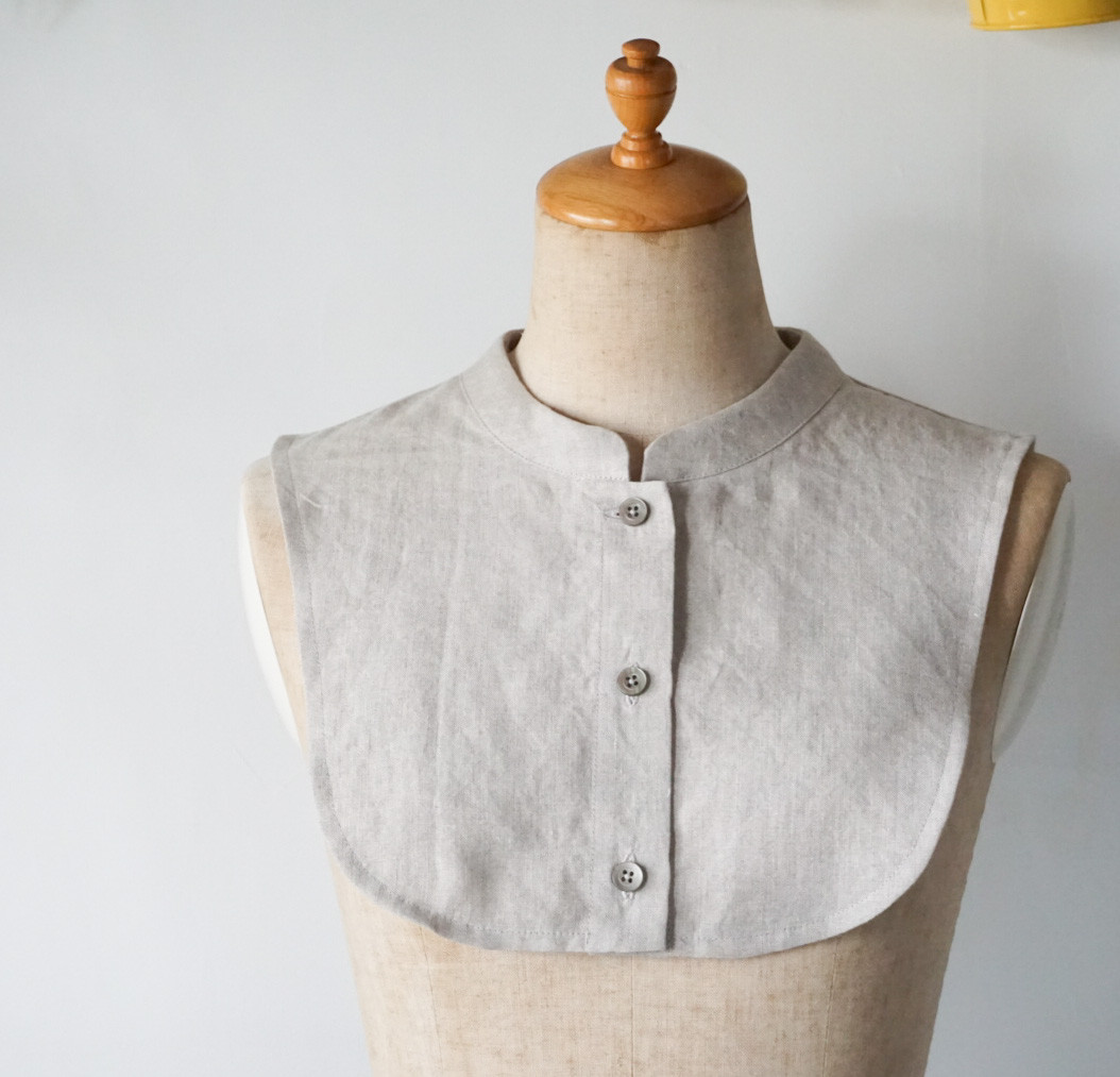 リネン生地シャツ型台襟の付け襟