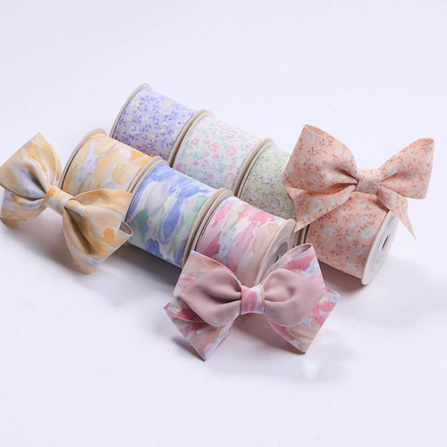 小花柄 水彩 両面 プリント リボン [50cm]単位 切り売り 幅40mm 手芸 