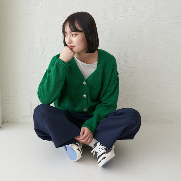 Morino Gakko 可水洗強力棉質開襟衫（綠色）辦公室開襟衫 第12張的照片