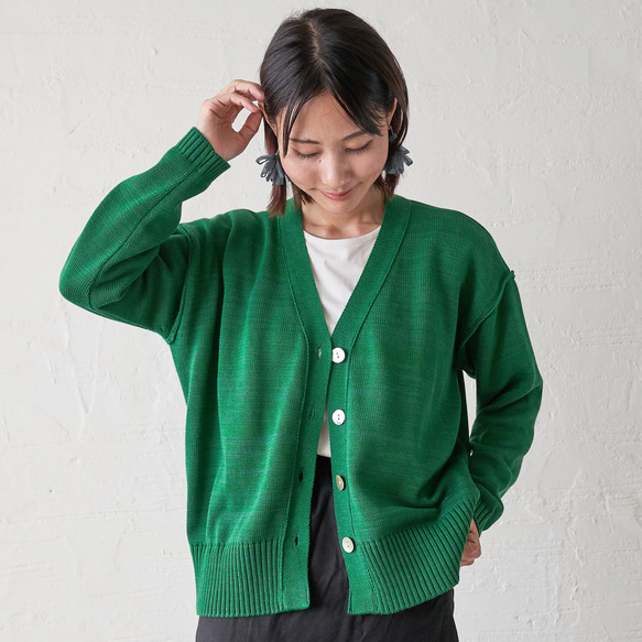 オールドイングランド　クルーネック　コットンカーディガン　グリーン　36 オールドイングランド クルーネック コットンカーディガン グリーン 36