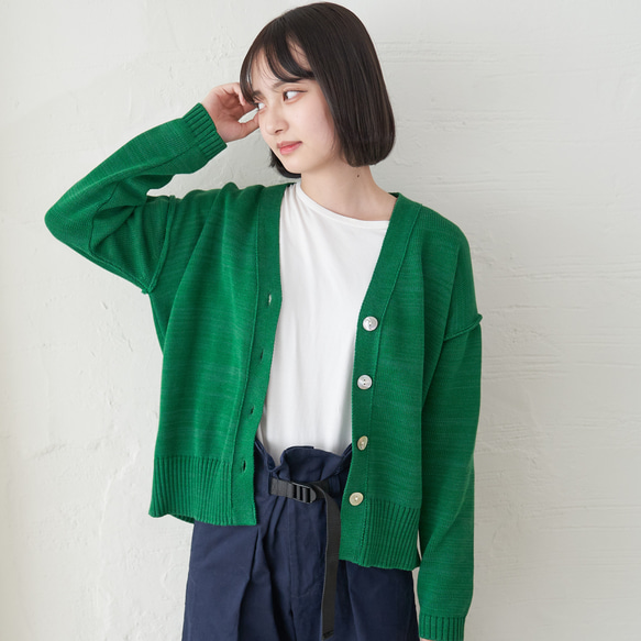 Morino Gakko 可水洗強力棉質開襟衫（綠色）辦公室開襟衫 第3張的照片