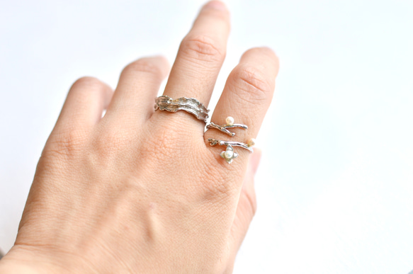 branch pearl ring ロジウムコーティングSV925  #Free size 2枚目の画像