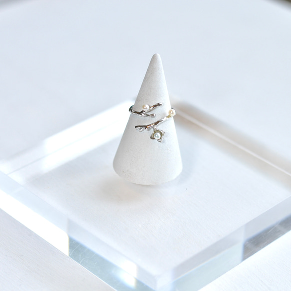 branch pearl ring ロジウムコーティングSV925  #Free size 1枚目の画像