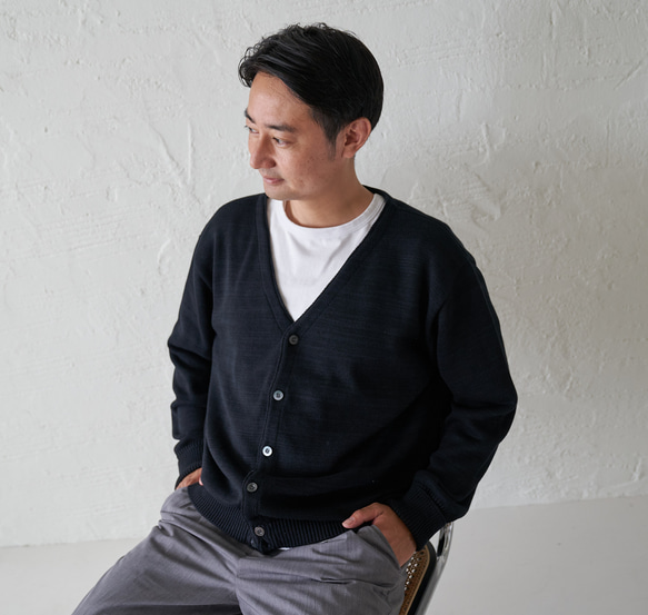 Morino Gakko 男士可水洗強力棉質開襟衫（黑色）辦公室開襟衫 第8張的照片