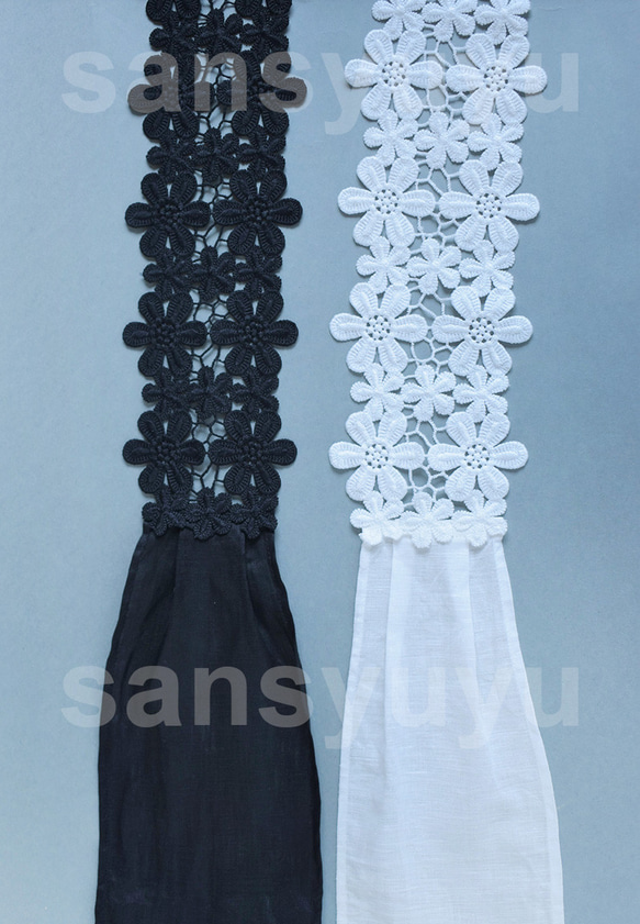 花刺繍モチーフレースとリネンのヘッドドレス 3枚目の画像