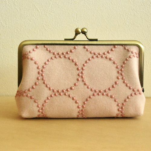 ミナペルホネン【タンバリン dop】ピンク☆がま口 18cm スクエアポーチ  