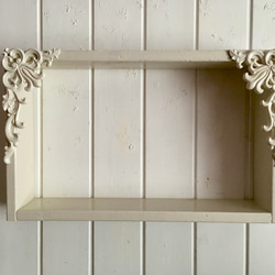 アンティーク ヨーロピアン調 額縁 シェルフ  BOX 飾り棚 木製 壁面収納 ミルキーホワイト 5枚目の画像