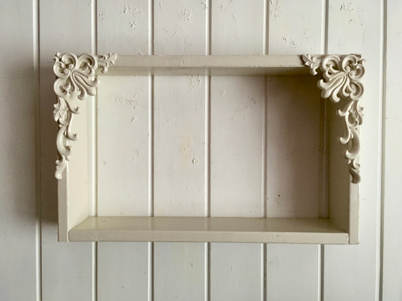 アンティーク ヨーロピアン調 額縁 シェルフ  BOX 飾り棚 木製 壁面収納 ミルキーホワイト 5枚目の画像