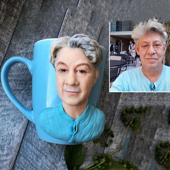 【オーダーメイド】手作りコーヒーカップ コップ マグカップ 3D 似顔絵 肖像画 写真 人形 フィギュア/誕生日 記念 3枚目の画像
