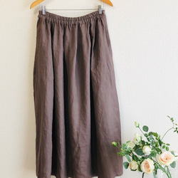 リネン100%ふんわり柔らか　タックギャザースカート　ロングスカート✳︎バーガンディ 2枚目の画像