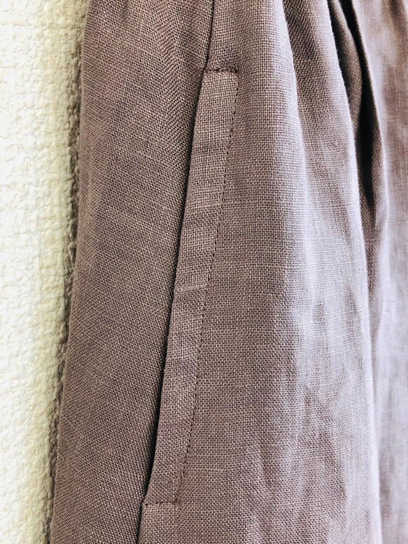 リネン100%ふんわり柔らか　タックギャザースカート　ロングスカート✳︎バーガンディ 8枚目の画像