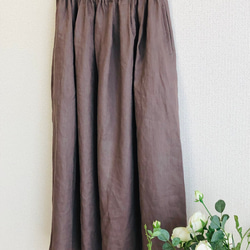リネン100%ふんわり柔らか　タックギャザースカート　ロングスカート✳︎バーガンディ 4枚目の画像