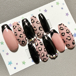 210》ギャルネイル ロングネイル ネイルチップ ヒョウ柄 ピンク