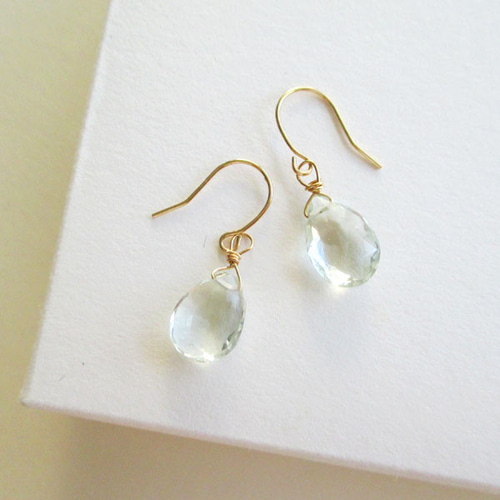 K18・K10】 グリーンアメジスト ペアシェイプ 1粒ピアス －イヤリング  