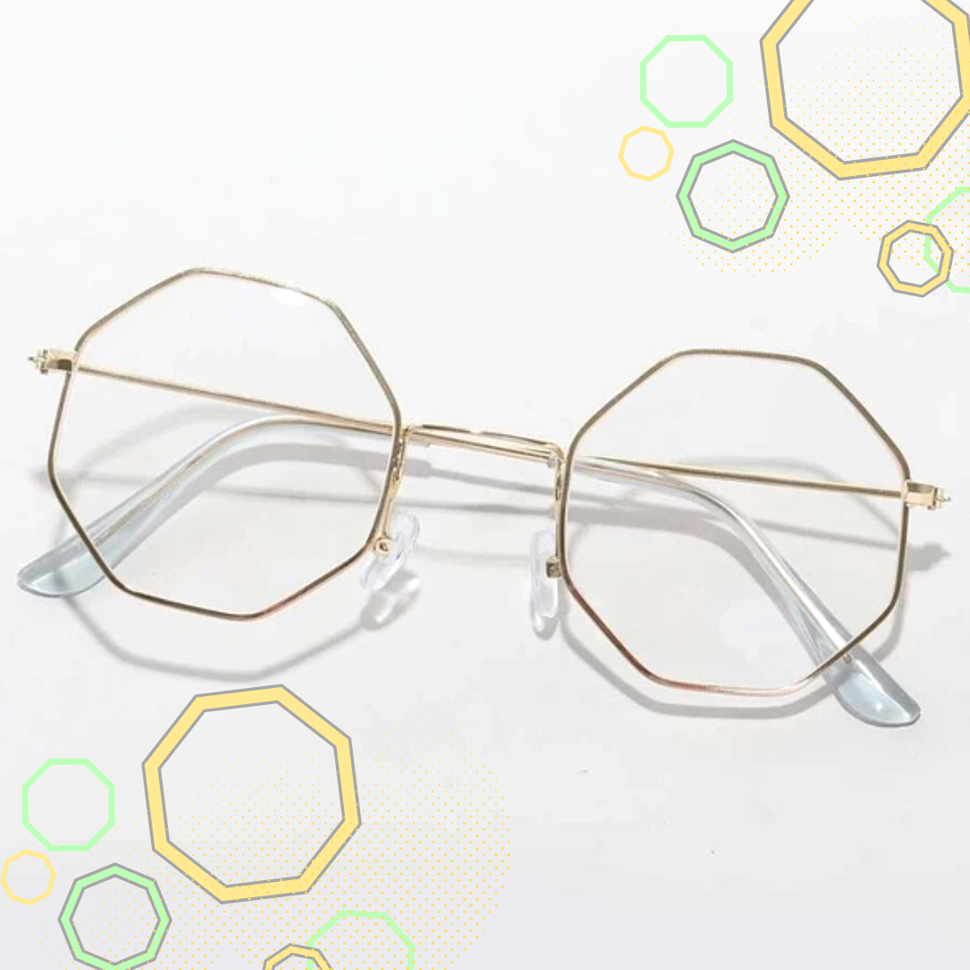 ヘキサゴンあらため、オクタゴン型フレーム｜ゴールド｜老眼鏡、だて