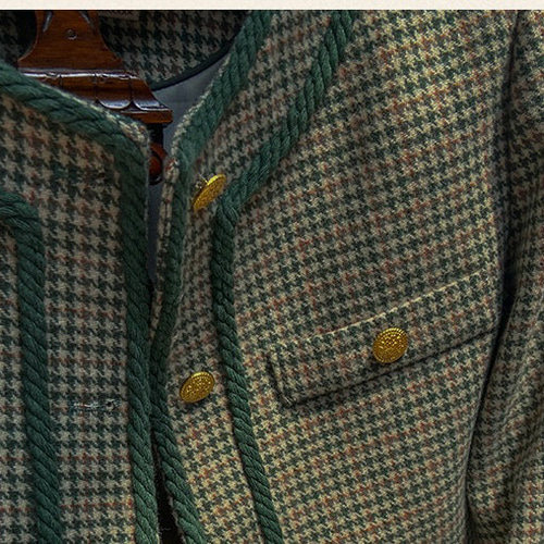 ウール混】チェック柄 ツイードジャケット ポケット付き【春秋