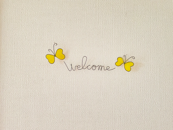 黄色の蝶々たちとwelcome♡︎ワイヤーアート 1枚目の画像