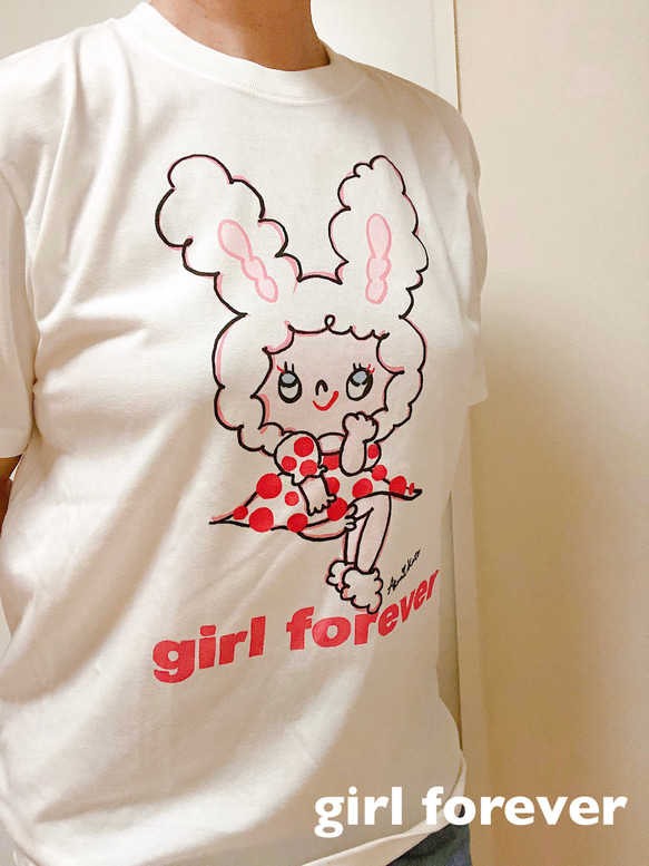 ラビットgirl（ホワイト）自分を表現するあなたへ。girlちゃんコットンTシャツ 3枚目の画像