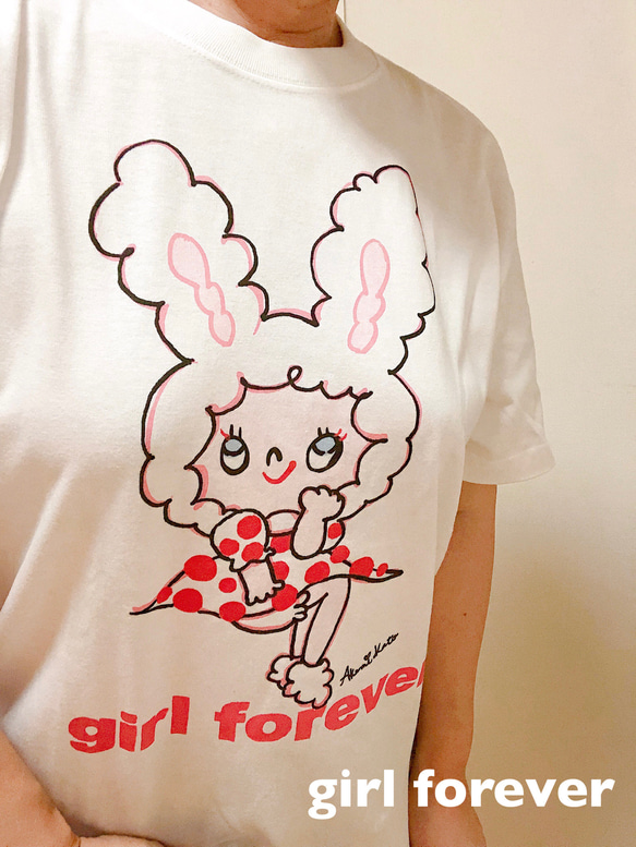 ラビットgirl（ホワイト）自分を表現するあなたへ。girlちゃんコットンTシャツ 1枚目の画像