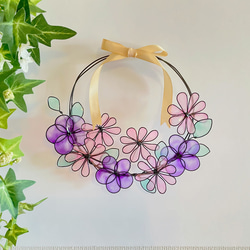 小さな蝶々とハートのフラワーリース♡︎ワイヤーアート ウォール