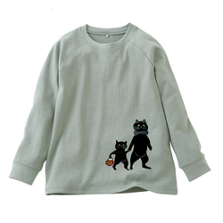 ハロウィーン　猫親子柄　レディースワッフル長袖Tシャツ 綿100% 5枚目の画像