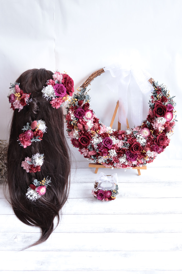 ボルドー ワインレッド 系 花かんむり リストレット