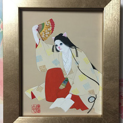 原画】「草子洗小町」／猫の美人画／F0油彩額※額お取り寄せ 絵画 猫心