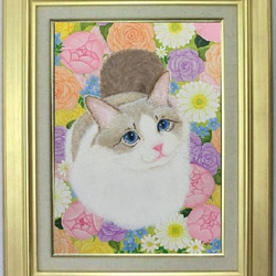 【原画】「Pastel」猫の肖像画／額お取り寄せ 2枚目の画像