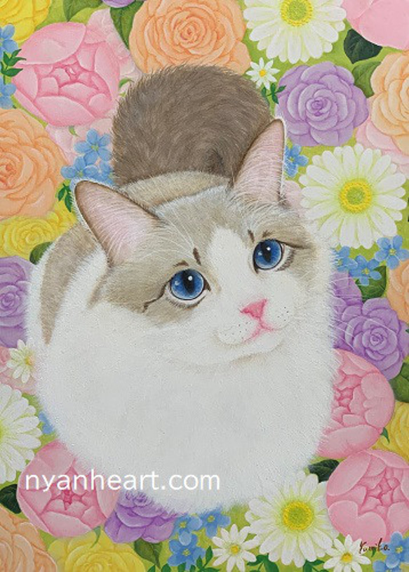 【原画】「Pastel」猫の肖像画／額お取り寄せ 1枚目の画像