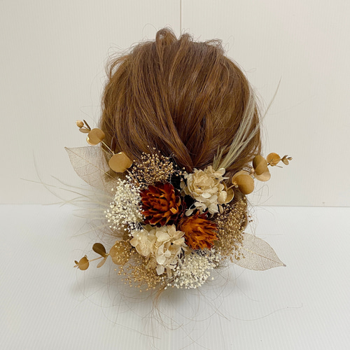 新製品情報も満載 ヘッドドレス ドライフラワー オレンジ ゴールド 和装 成人式 髪 ヘアアクセサリー