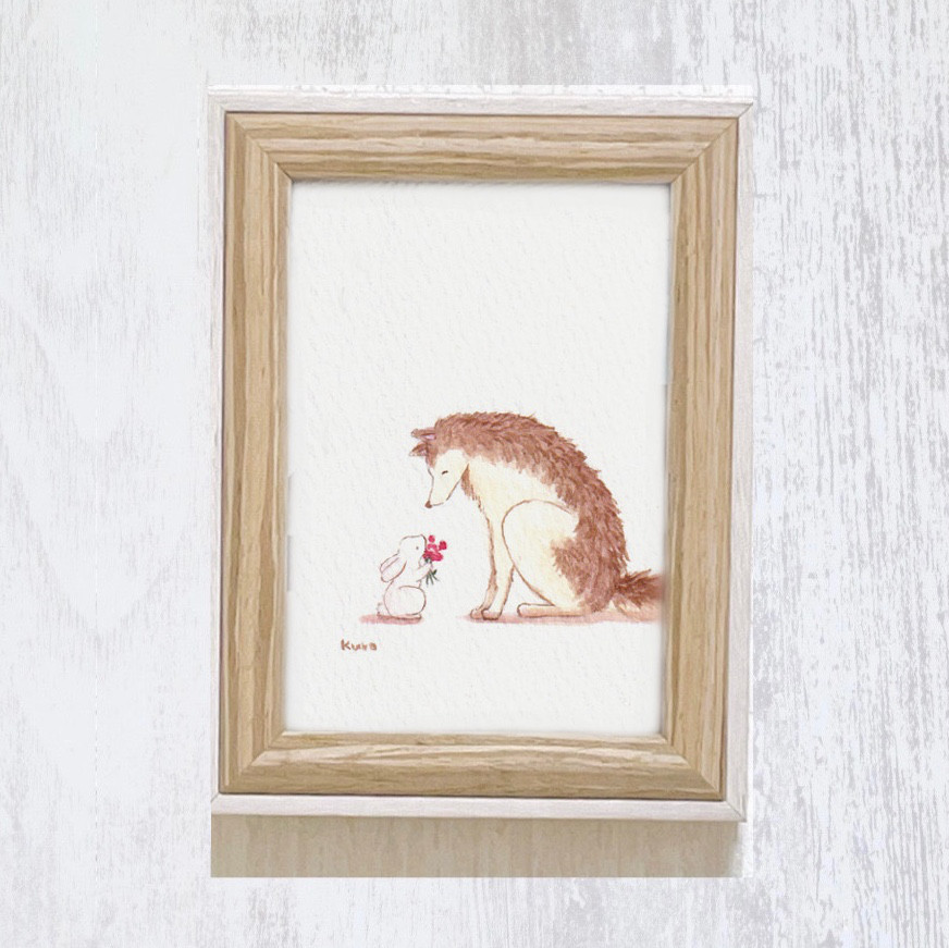 原画　大全紙　兎　アート　肉筆画　絵画　動物画　アクリル画　現代アート　art 受注制作】ぼくにとっての大切なひと【うさぎと狼】 絵画 kuro