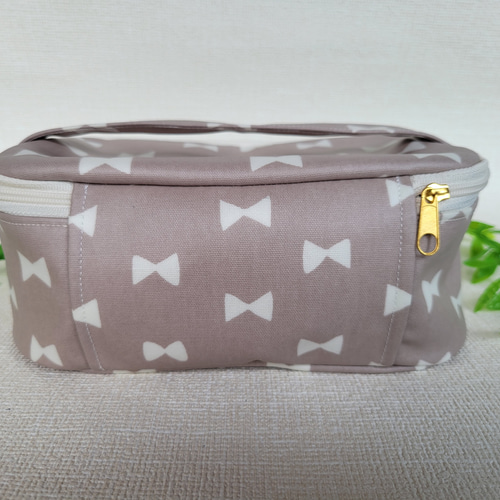 バニティ型ランチバッグ 保冷保温 リボン柄 ベージュ お弁当入れ