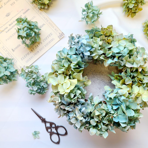 sale♪秋色紫陽花ナチュラルリース＊〜貝細工の華やかリース〜＊24