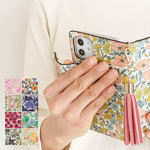 リバティプリント iPhoneケース 花柄 スマホケース 手帳型 ベルト liberty3d
