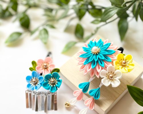 上質な髪飾りで豊かなハレの日を～ 七五三髪飾り3歳様向け（浅葱色