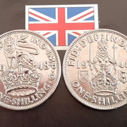 2枚セット♥イギリス 1948年 シリング 英国コイン 美品です 本物 スコットランドライオンデザイン♥ジョージ王♥ 1枚目の画像