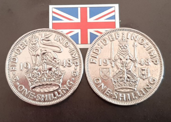 2枚セット♥イギリス 1948年 シリング 英国コイン 美品です 本物 スコットランドライオンデザイン♥ジョージ王♥ 1枚目の画像